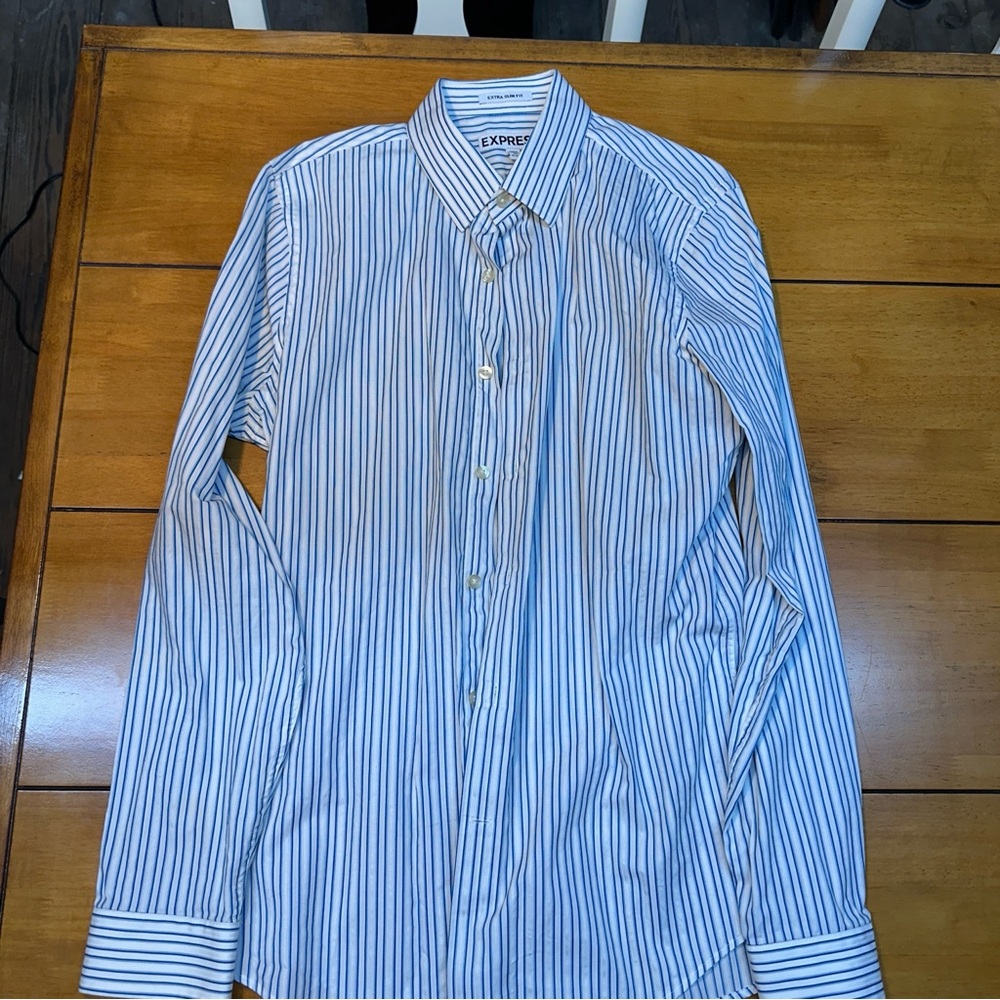 Express Men’s White Shirt with Blue Pinstripes